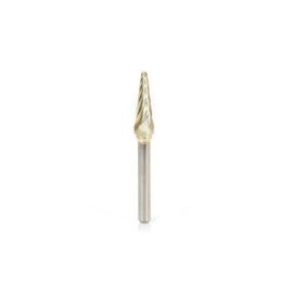 Amana Tool BURS-214NF Radius Cone Shape SC Head 3/8 D x 1-1/16 CH x 1/4 SHK x 2-13/16 Inch Long ZrN Coated Double Cut SL Burr Bit