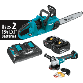 Makita XCU03PTX1 14 in. 18V X2 (36V) LXT Brushless Li-Ion Cordless Chain Saw Kit (5.0Ah) & Brushless Angle Grinder