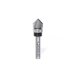 Amana Tool 45750 Carbide Tipped V Groove 90 Deg x 1/2 D x 1/2 CH x 1/4 Inch SHK w/ Upper Ball Bearing Router Bit