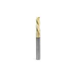 Amana Tool 46097 Solid Carbide Spiral 1/4 Dia x 3/4 Cut Height x 1/4 Shank x 2-1/2 Inch Long Composite, Fiberglass & Phenolic Cutting ZrN Coated Down-Cut Router Bit