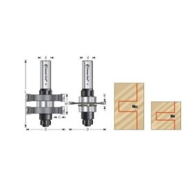 Amana Tool 55439 Carbide Tipped InStile & Rail Mission Style/Straight 1-7/8 D x 5/8 to 1-1/8 CH x 1/2 Inch SHK w/ Lower BB Adjustable Router Bit Set for Plywood