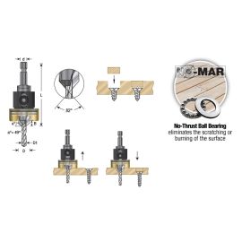 Amana Tool 55229 Carbide Tipped Countersink with No Burning and No Marring Adjustable Depth Stop with No-Thrust BB, 3/8 D x 5/32 Drill D x 1/4 Inch Quick Release Hex SHK