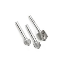 Amana Tool AMS-140 3-Pc Carbide Tipped V-Groove 90, 108 and 135 Deg. for Double Edge Folding Aluminum Composite Material (ACM) Panels, 1/4 Inch SHK Router Bit Collection