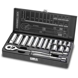 Channellock 38181 18 Piece Socket & Ratchet Set SAE 3/8" Drive