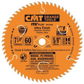 CMT P07060 ITK Plus Ultra Finish Saw Blade, 7-1/4 x 60 Teeth, 10° ATB+Shear with 5/8-Inch