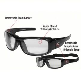 Edge HZ111-SP Safety Glasses: Anti-Scratch Clear Lens, Caraz Conversion Kit - No Foam, Black Wrap-a-round