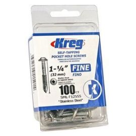 Kreg SML-F125S5-100 Stainless Steel Pocket Hole Screws 1-1/4" Washer Head #7 Fine (100 Count)