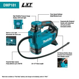 Makita DMP181ZX 18V LXT® Lithium‑Ion Cordless High‑Pressure Inflator BARE TOOL