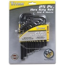 Titan 12712 25pc SAE and Metric Hex Key Set with Storage Rack