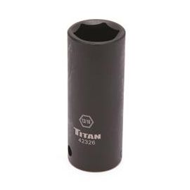 Titan 42326 Impact Socket, Steel, Black, 1/2 in. Drive, 6-Point, Deep Well, 13/16 in.